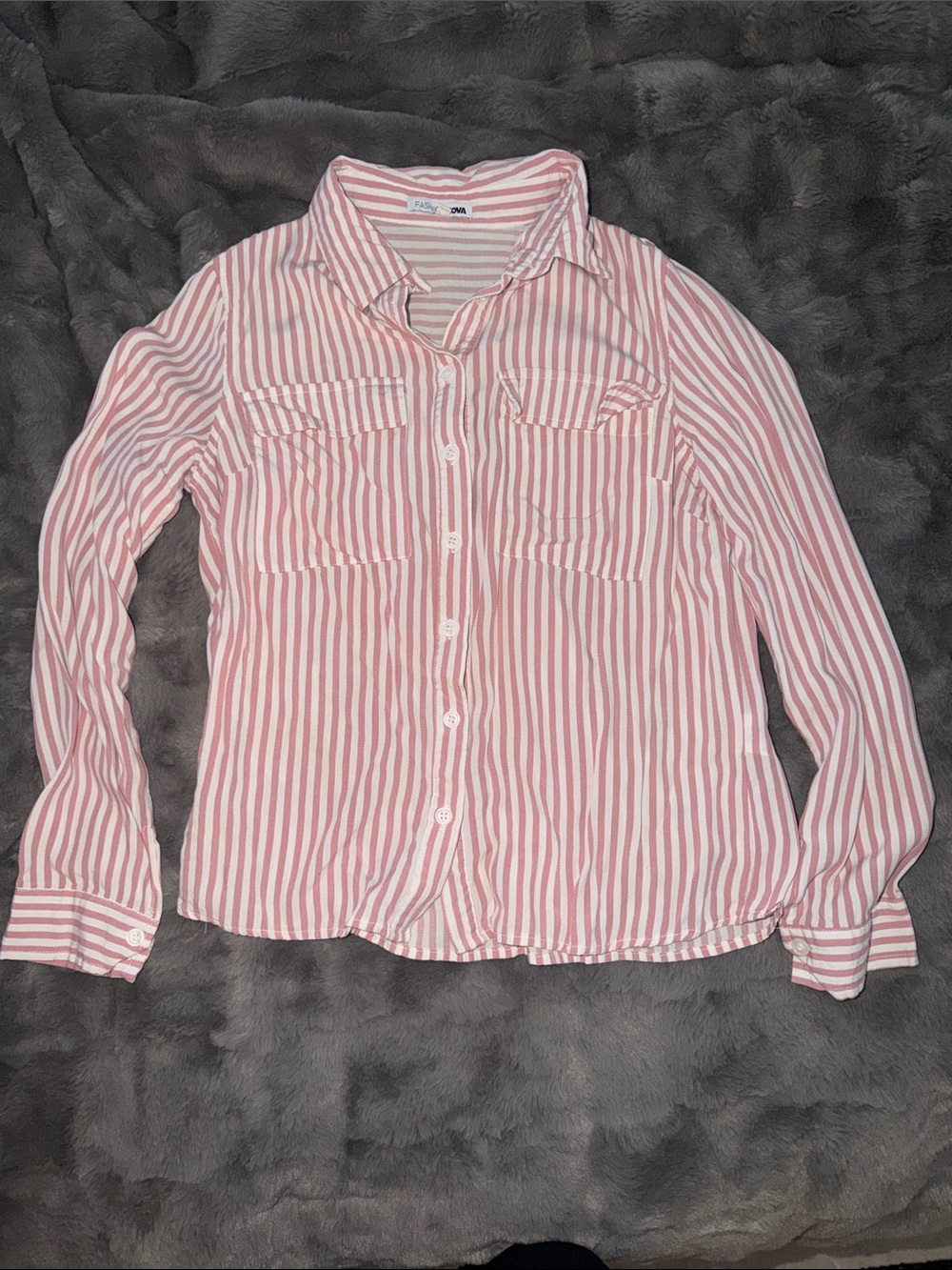 Fashion Nova - Womens Small Striped Button-Front Women’s Shirt - Pink/White
